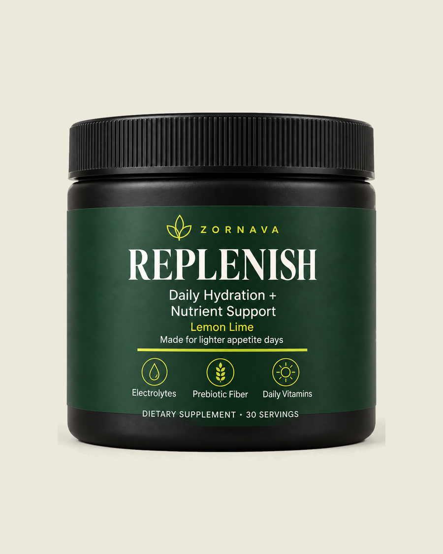 Zornava Replenish black jar with forest green label